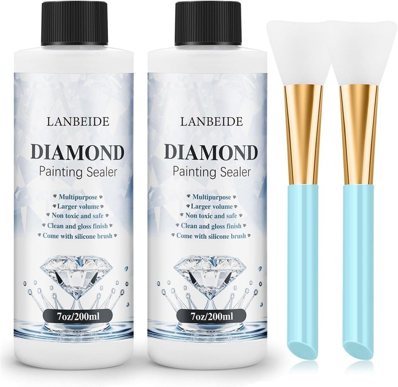 LANBEIDE Updated Diamond Painting Sealer 200ML with Silicone Brush 2 Packs, 5D Diamond Painting Glue Sealer for Diamond Art Coaster Permanent Hold & Shine Effect Conserver for Jigsaw Puzzles (14 OZ) - Image 1
